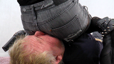 Painful jeans ass on his face!